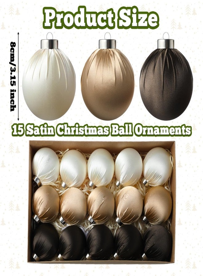 Bornerwhite 15 Pcs Christmas Satin Ornaments Balls 3.15 Inch Silk Christmas Tree Hanging Ornaments Luxury Xmas Tree Decorations Satin Xmas Bulbs for Winter Holiday Indoor Home Party Decorations (Champagne Brown) - Image 2